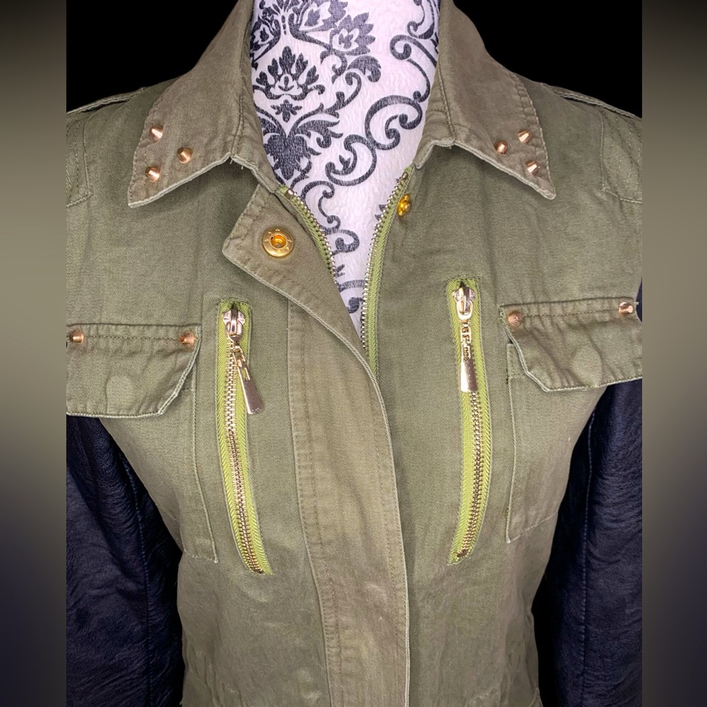 SEDUCTIONS Women’s Military Style Jacket with Faux Leather Sleeve- Medium - Picture 2 of 6